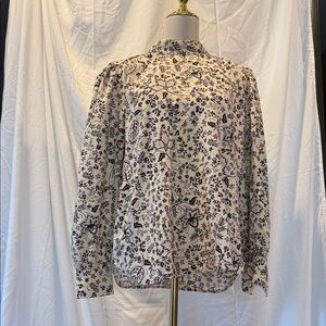 LOFT Black and ivory Floral Blouse